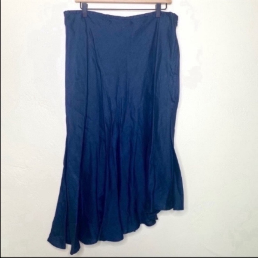 Sundance navy linen asymmetrical midi skirt size 14